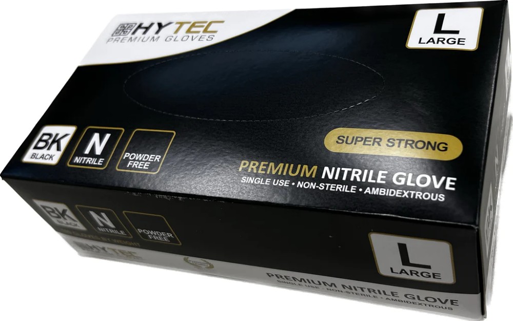Hytec Black Nitrile Exam Gloves Powder Free Large