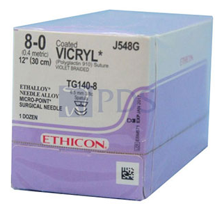 Ethicon Vicryl Suture 3/8 Circle 8/0 TG140-8 6.5mm x 2 Micropoint Spatula 30cm Violet