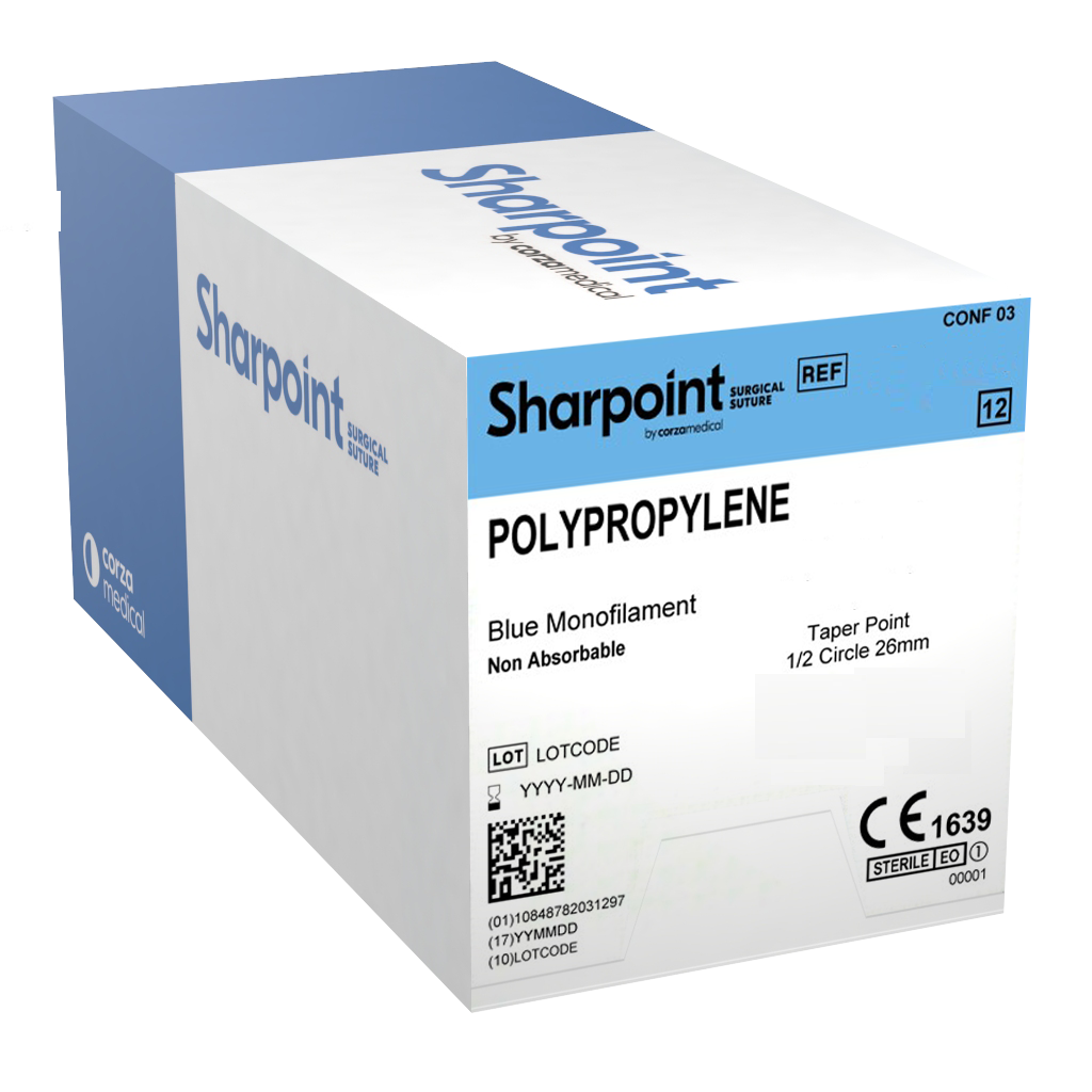 Sharpoint Plus Suture Polypropylene 1/2 Circle Taper Point 4-0 26mm DA 90cm Blue