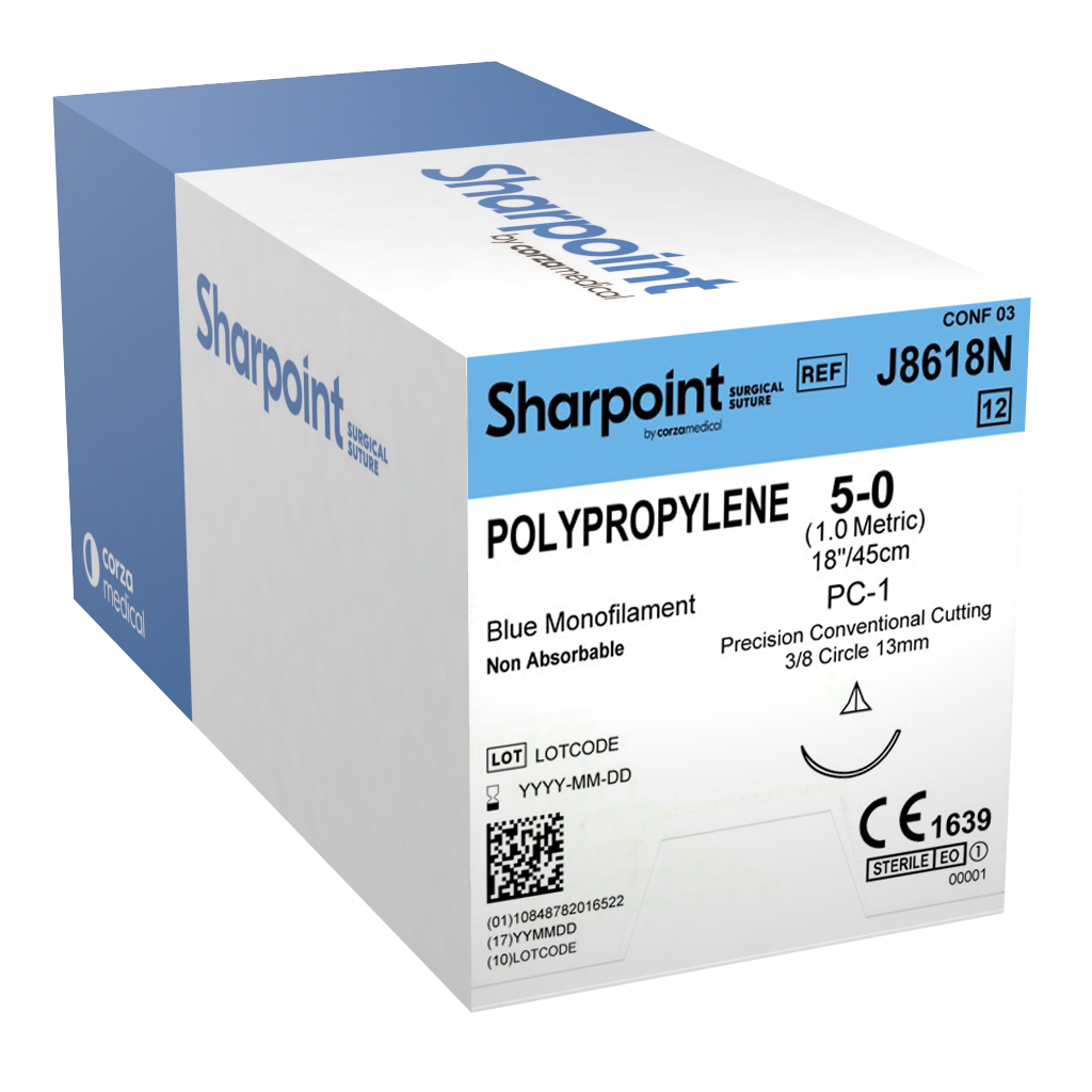 Sharpoint Plus Suture Polypropylene 3/8 Circle PCC 5/0 13mm 45cm