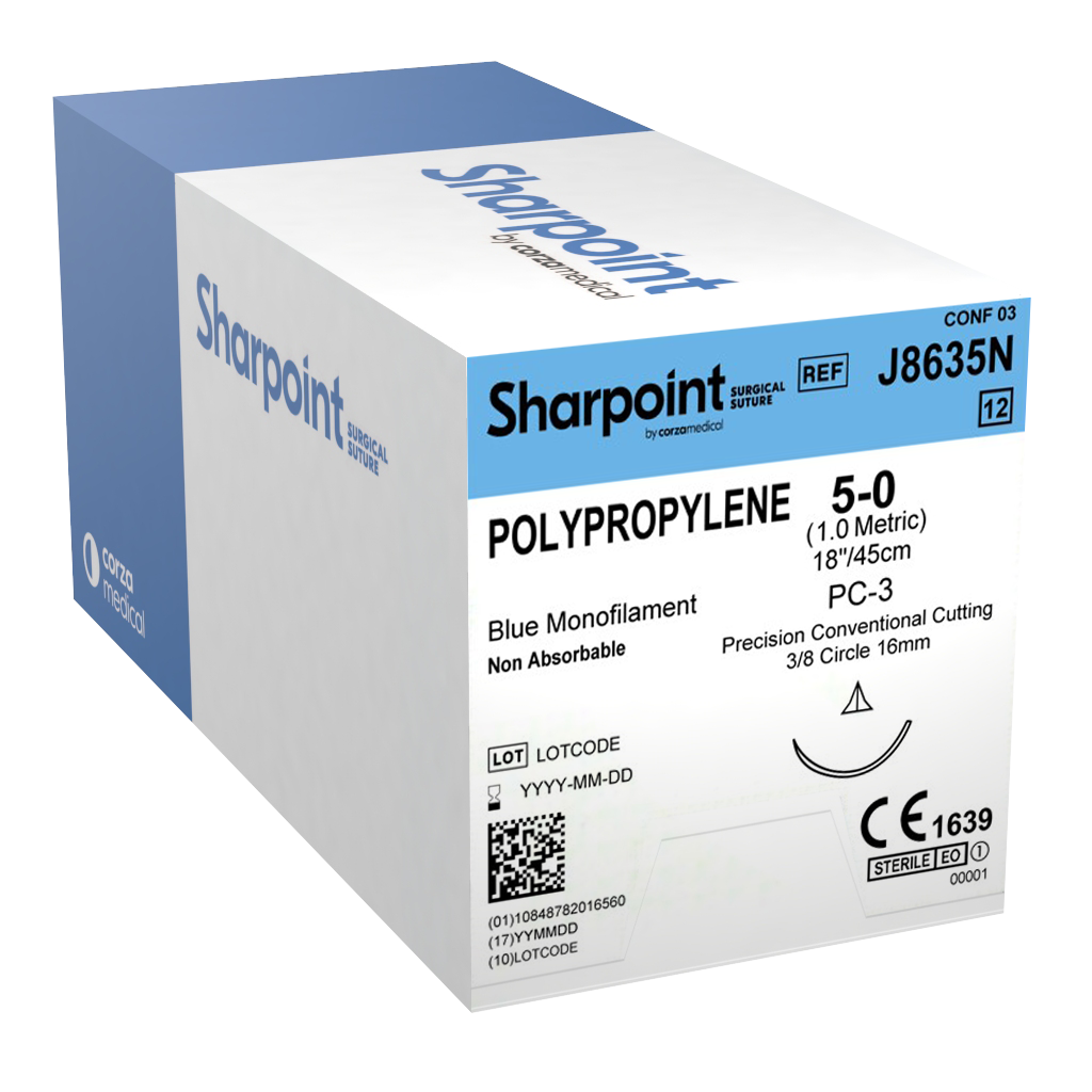 Sharpoint Plus Suture Polypropylene 3/8 Circle PCC 5/0 16mm 45cm