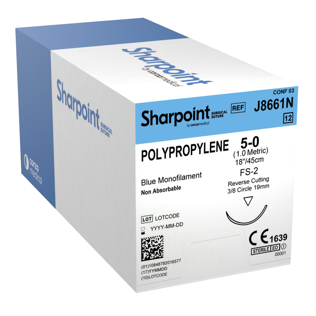Sharpoint Plus Suture Polypropylene 3/8 Circle RC 5/0 19mm 45cm