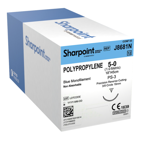 Sharpoint Plus Suture Polypropylene 3/8 Circle PRC 5/0 16mm 45cm