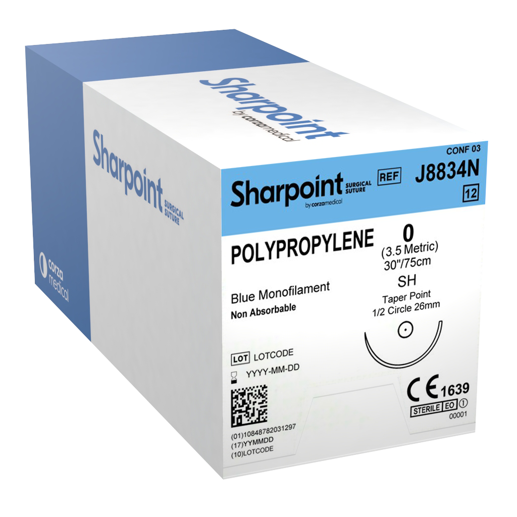 Sharpoint Plus Suture Polypropylene 1/2 Circle Taper Point 0 26mm 75cm