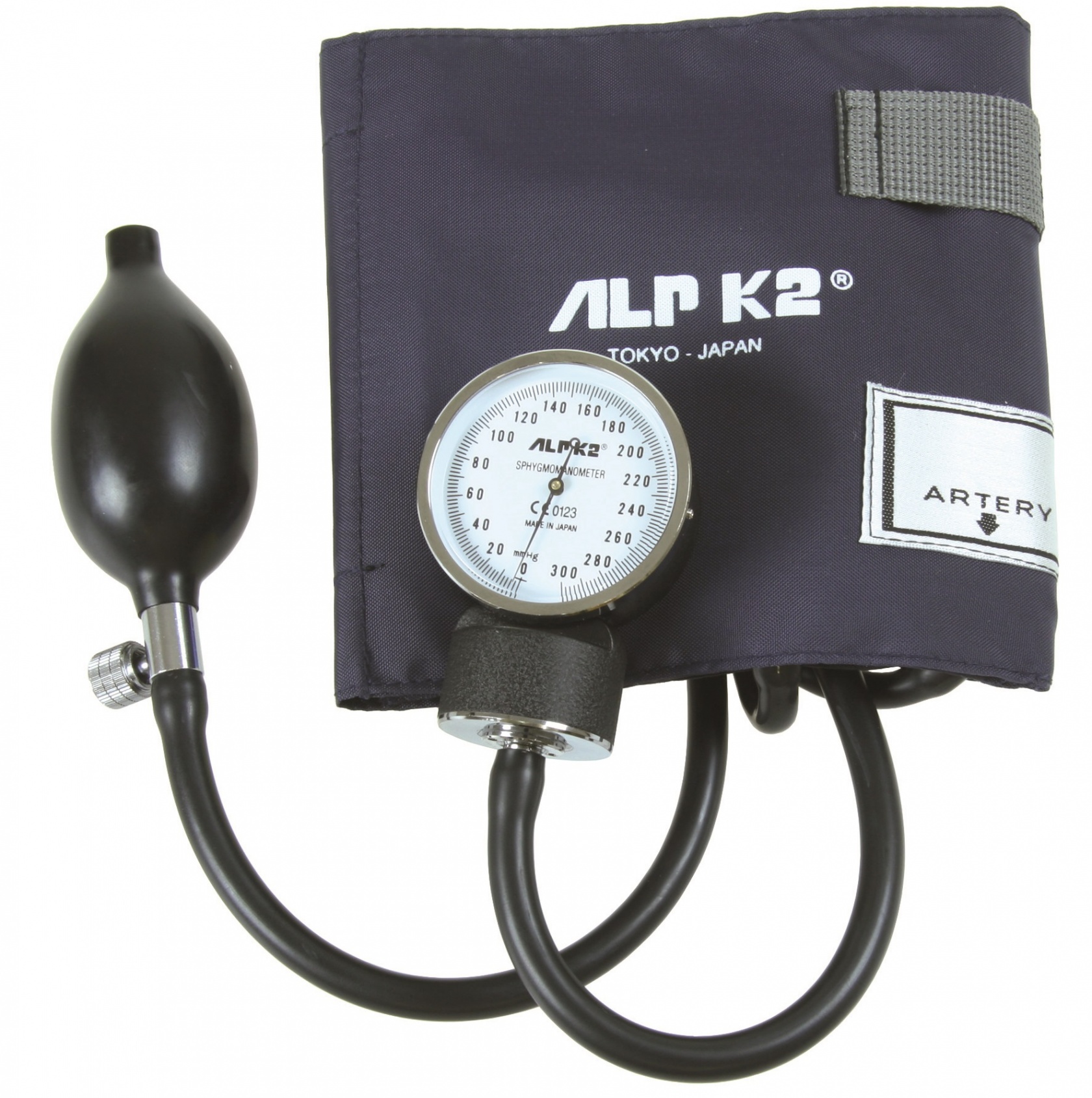 AlpK2 Two Hand Aneroid Sphygmomanometer Navy Blue Boxed - Latex