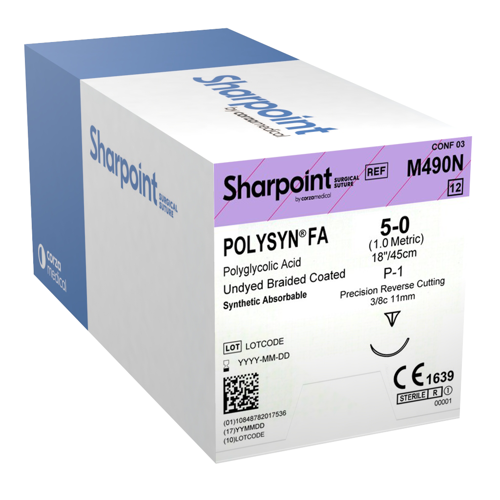 Sharpoint Plus Suture Polysyn FA 3/8 Circle PRC 5/0 11mm 45cm