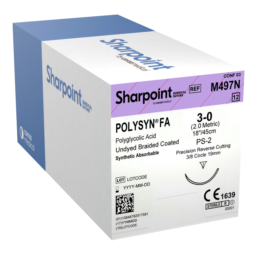 Sharpoint Plus Suture Polysyn FA 3/8 Circle PRC 3/0 19mm 45cm