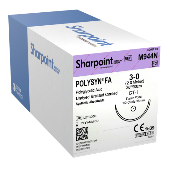 Sharpoint Plus Suture Polysyn FA 1/2 Circle TP 3/0 36mm 90cm