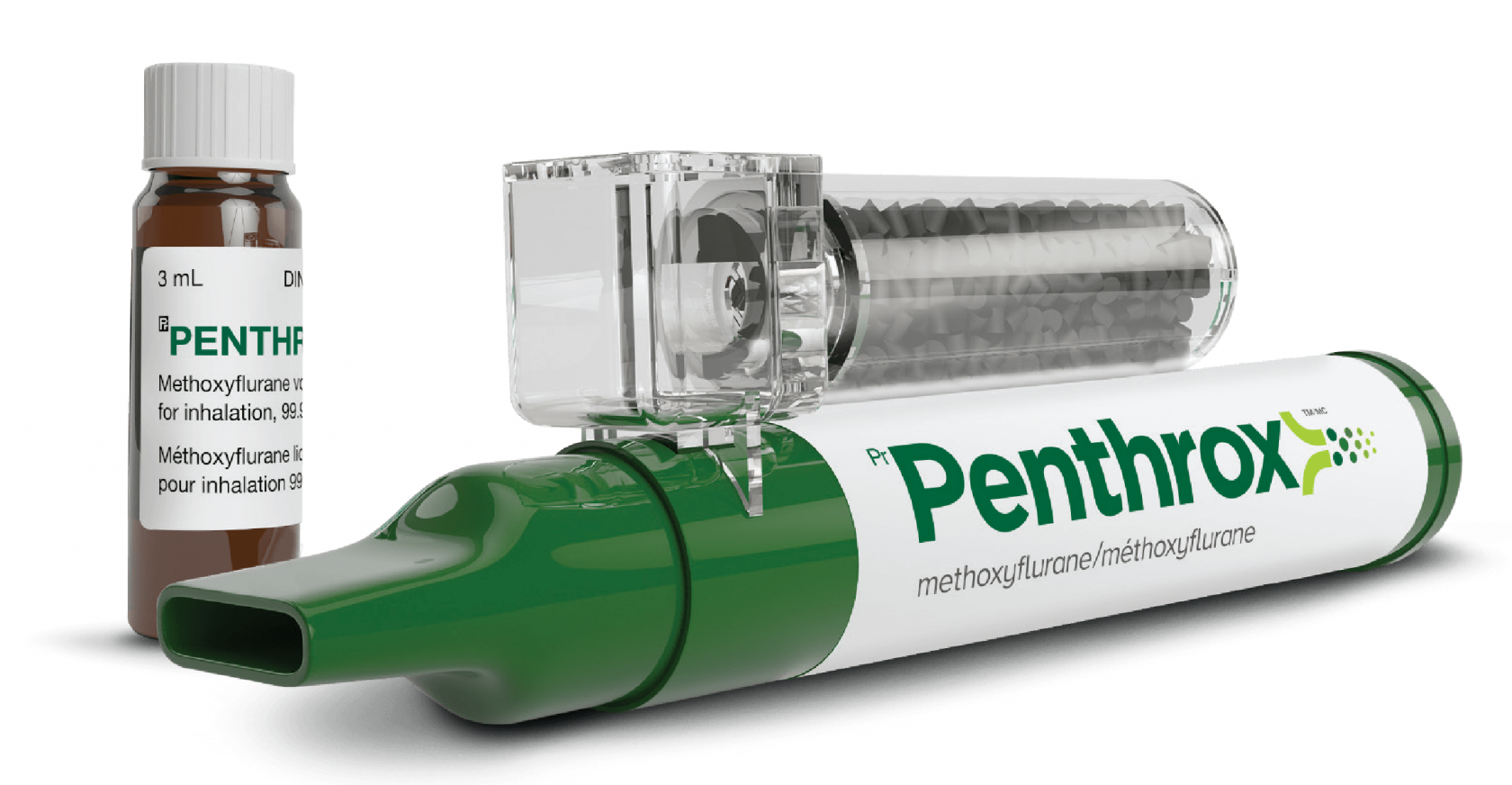 Penthrox Single Unit Combo includes inhaler, chamber and 1 x 3ml bottle