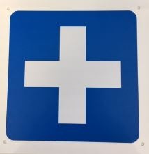 Blue First Aid Cross Sign 180mm x 180mm