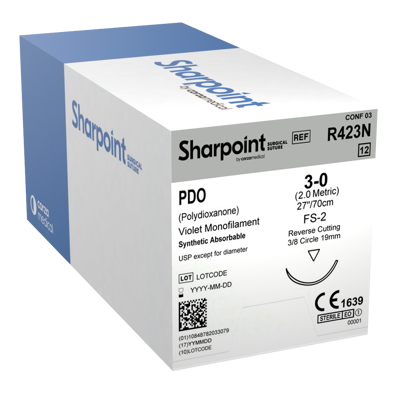 Sharpoint Plus Suture PDO 3/8 Circle RC 3/0 19mm 70cm Violet