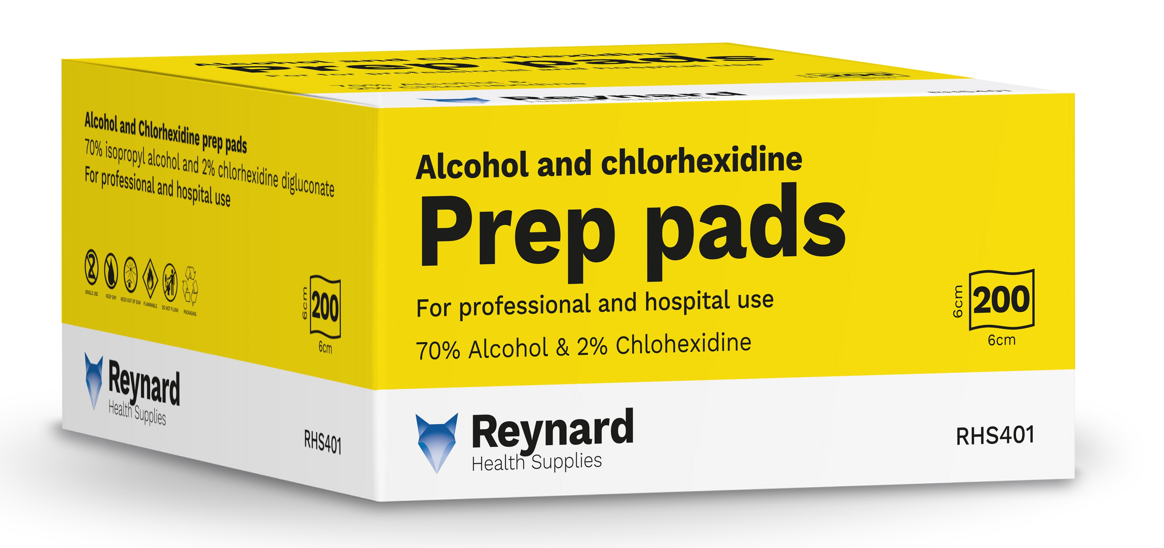 Reynard Alcohol 70% and Chlorhexidine 2% Prep Pads - Box 200