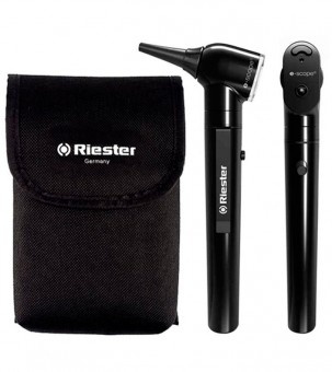 Riester e-scope Otoscope Direct Illumination & Ophthalmoscope set 2.7V in Pouch - Black