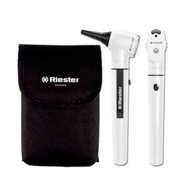 Riester e-scope Otoscope Direct Illumination & Ophthalmoscope set 2.7V in Pouch - White