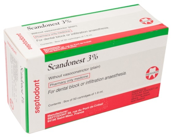 Scandonest 3% mepivacaine plain 1.8ml cartridge