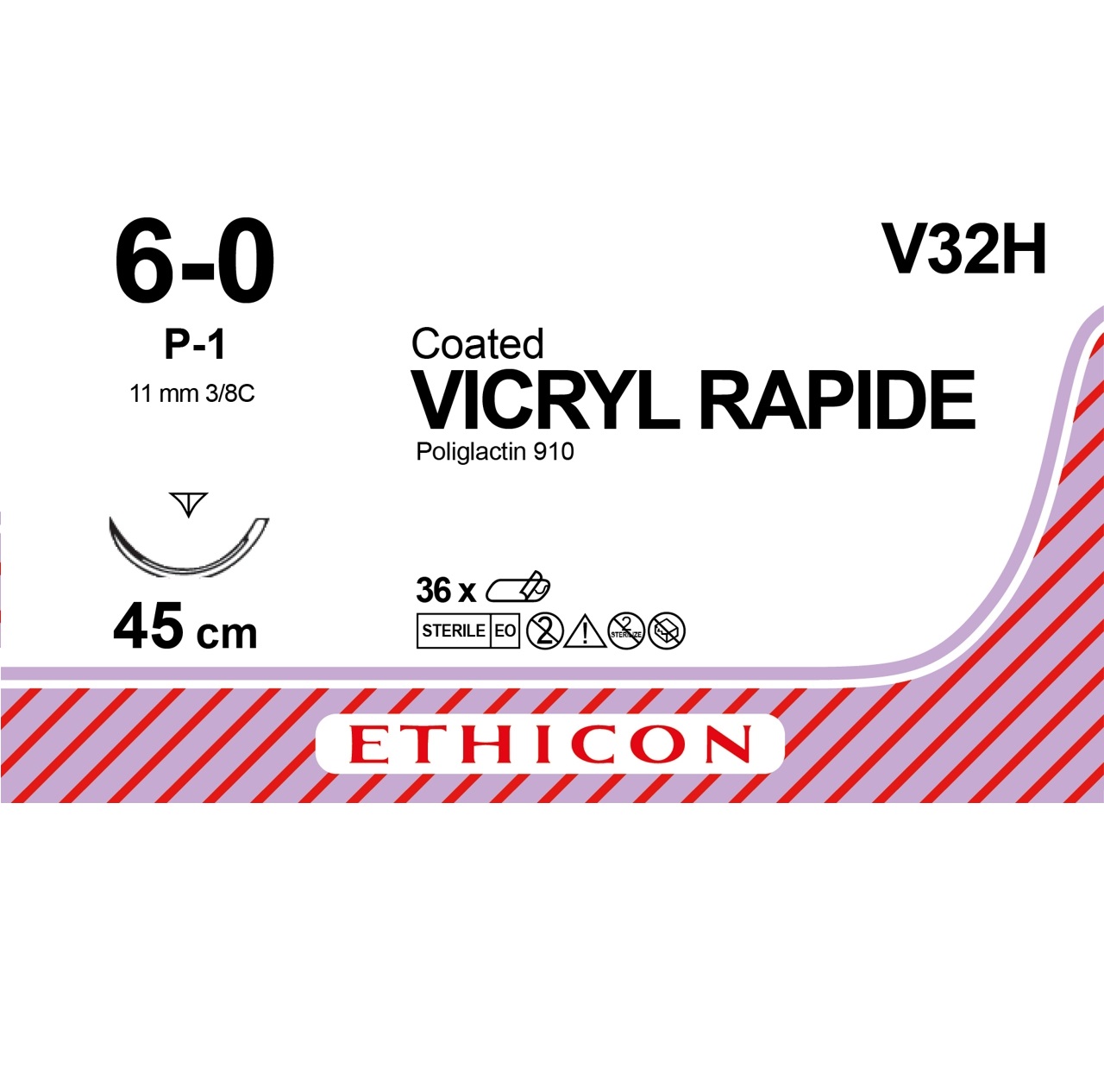 Ethicon Vicryl Rapide Suture 3/8 Circle PPRC 6/0 10.5mm 45cm