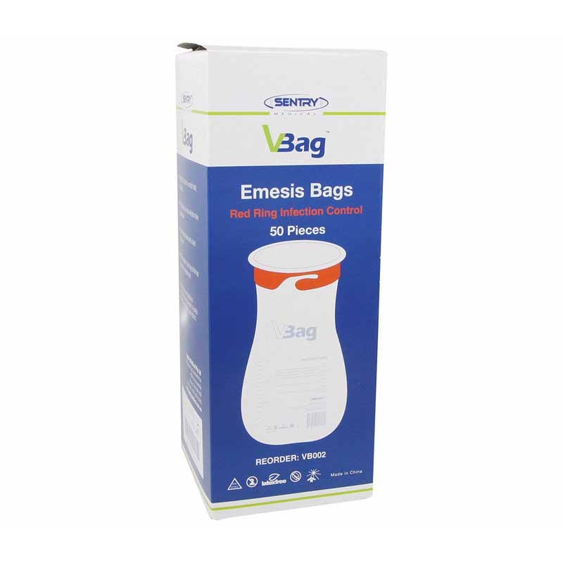 Vomit Bag with Red Plastic Sealable Mouthpiece 1500ml - Box 50