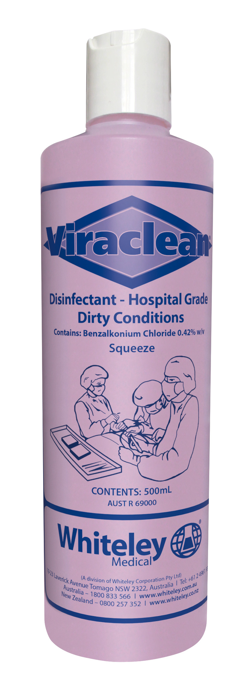 Whiteley Viraclean Hospital Grade Disinfectant 500ml Squeeze container