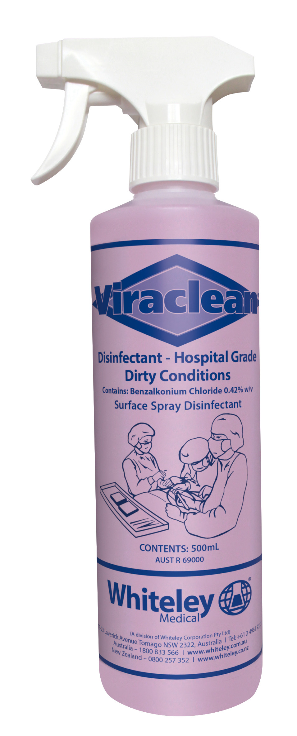 Whiteley Viraclean Hospital Grade Disinfectant 500ml Spray Bottle