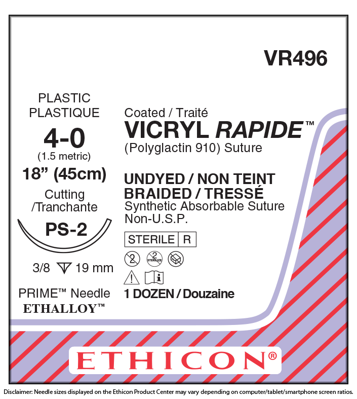 Ethicon Vicryl Rapide Suture 3/8 Circle PPRC 4/0 PS-2 19mm 45cm