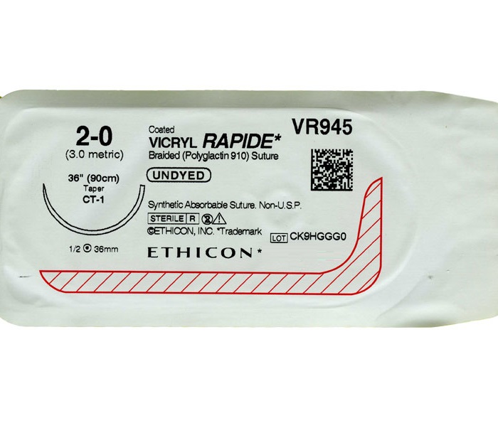 Ethicon Vicryl Rapide Suture 1/2 Circle TP 2/0 CT-1 36mm 90cm (EACHES)