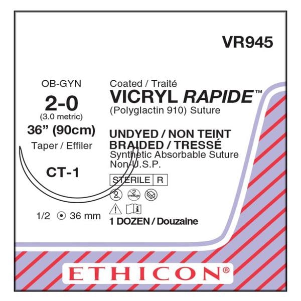 Ethicon Vicryl Rapide Suture 1/2 Circle TP 2/0 CT-1 36mm 90cm