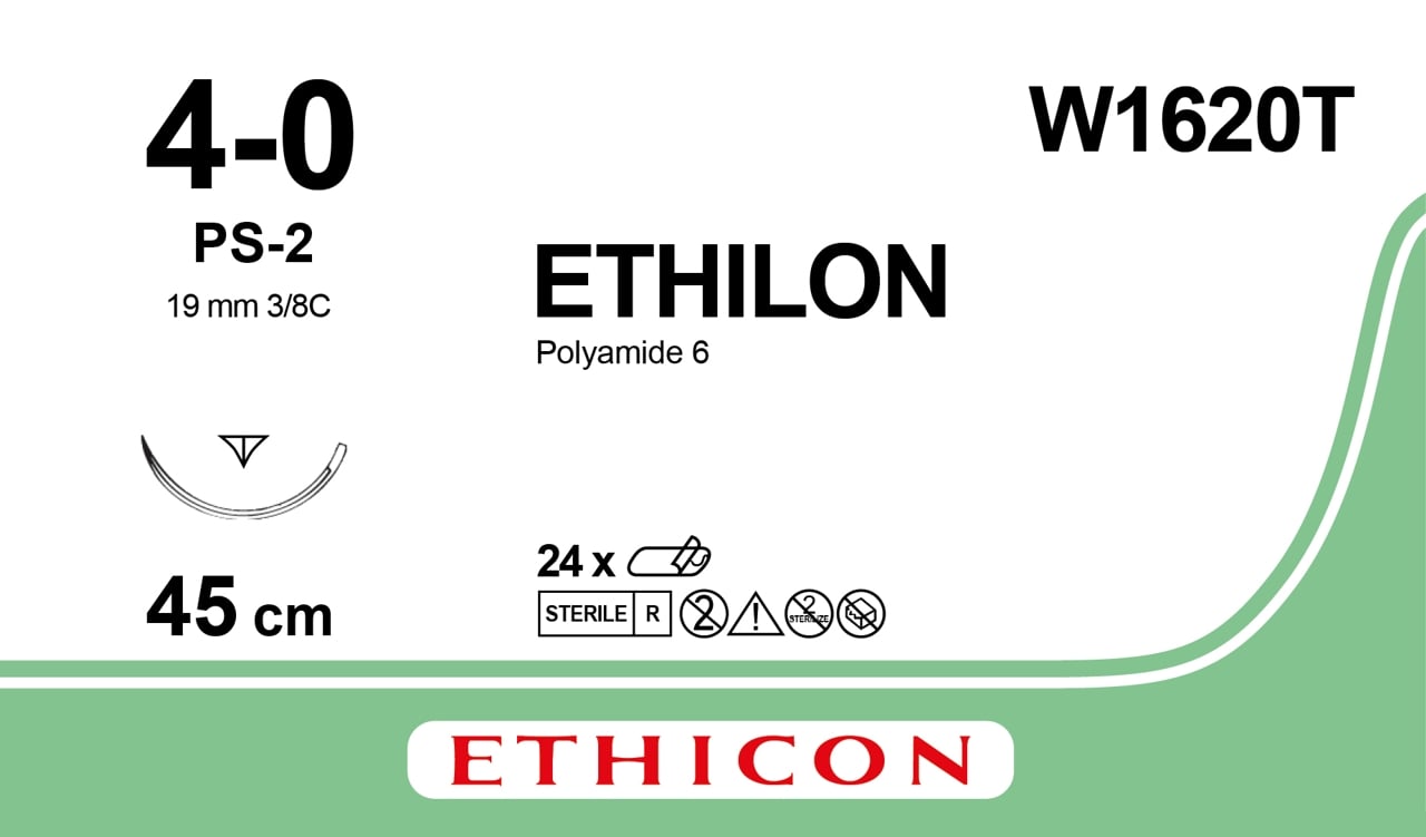 Ethicon Suture Ethilon Nylon 3/8 Circle PPRC 4/0 PS-2 19mm 45cm