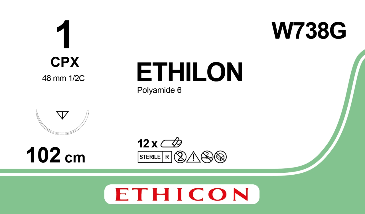 Ethicon Ethilon Suture Nylon 1 CPX 48mm 1/2 Circle RC 100cm