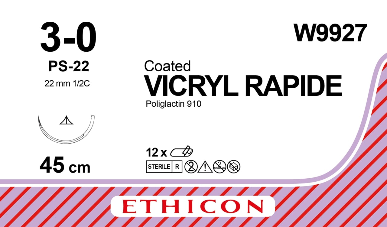 Ethicon Vicryl Rapide Suture 1/2 Circle CCP 3/0 PC-22 22mm 45cm