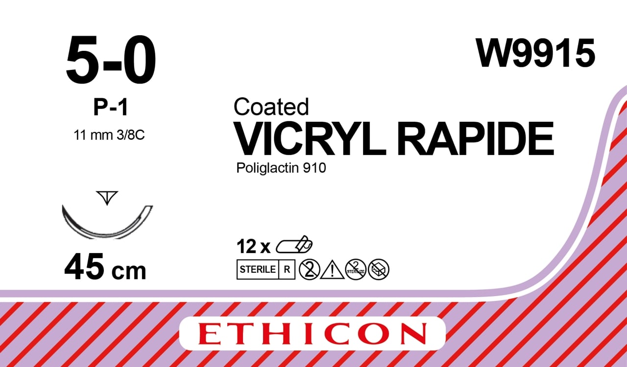 Ethicon Vicryl Rapide Suture 3/8 Circle PPRC 5/0 PS-1 10.5mm 45cm