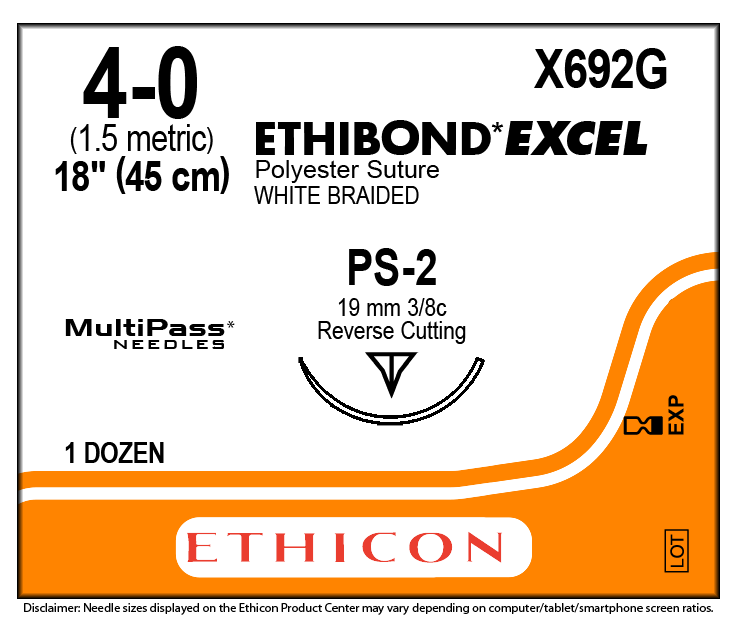 Ethicon Ethibond Excel Suture 3/8 Circle CPPRC 4/0 PS2 19mm 45cm