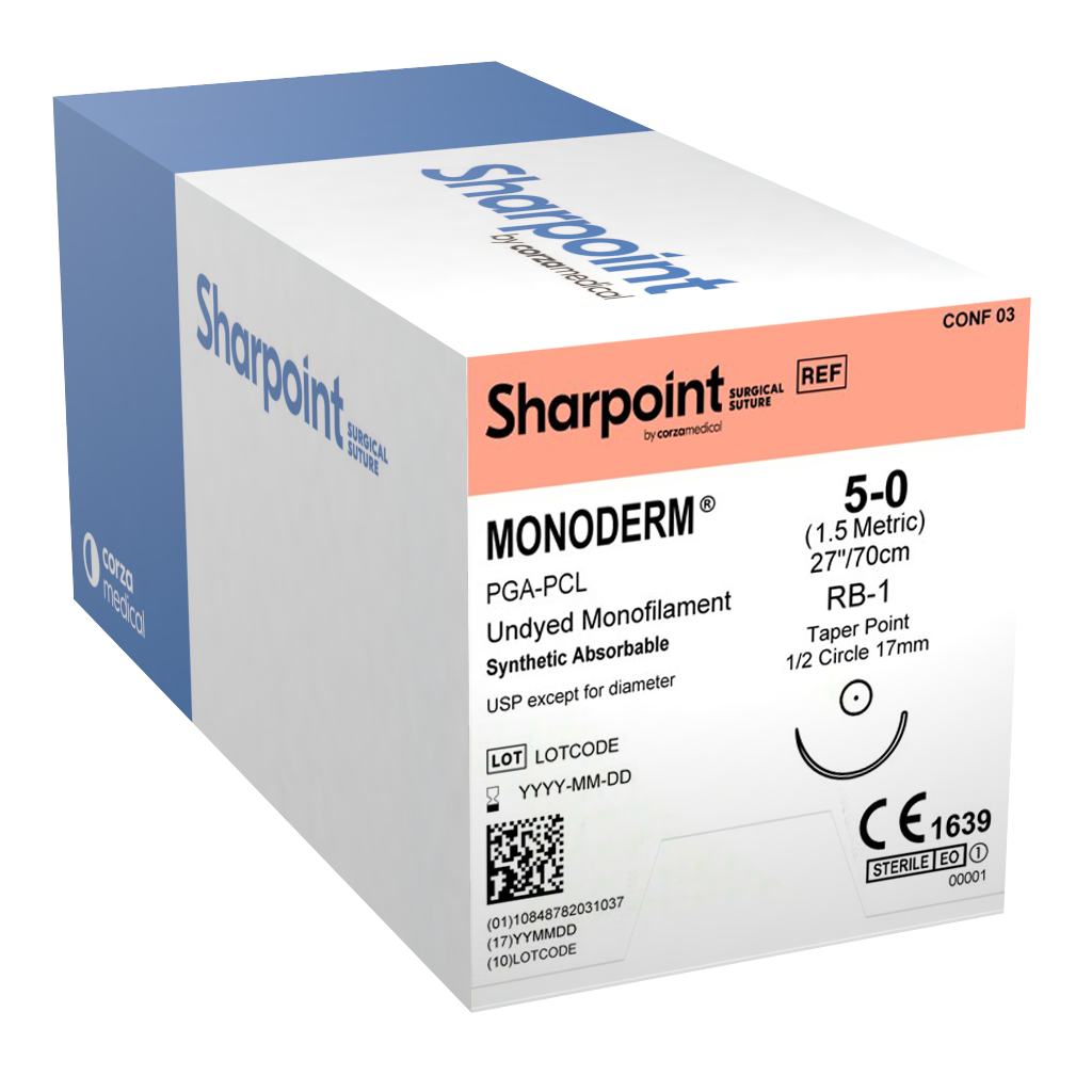 Sharpoint Plus Suture Monoderm 1/2 Circle TP 5/0 17mm 70cm Undyed - Box 36