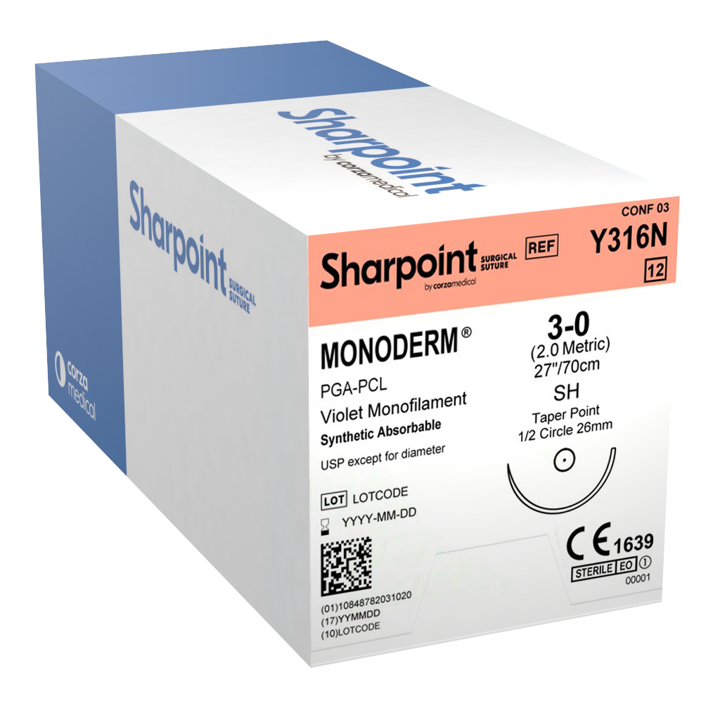 Sharpoint Plus Suture Monoderm 1/2 Circle TP 3/0 26mm 70cm Violet