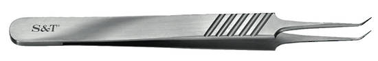 S&T Forcep 11cm JFA-5B Flat Handle 0.3mm 45 Degree Angled Tip image 0
