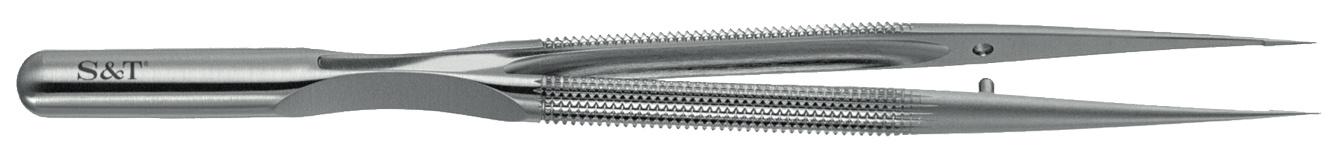 S&T Forcep 15cm FRS-15 RM-8 Round Handle Balanced Line 0.3mm Straight Plateau Tips image 0