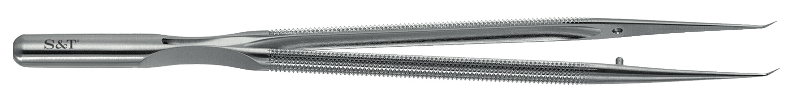 S&T Forceps By Sorensen 18cm FRAS-15 RM-8 Round Handle Balanced Line 0.2mm Angulated 45 degree Tip image 0