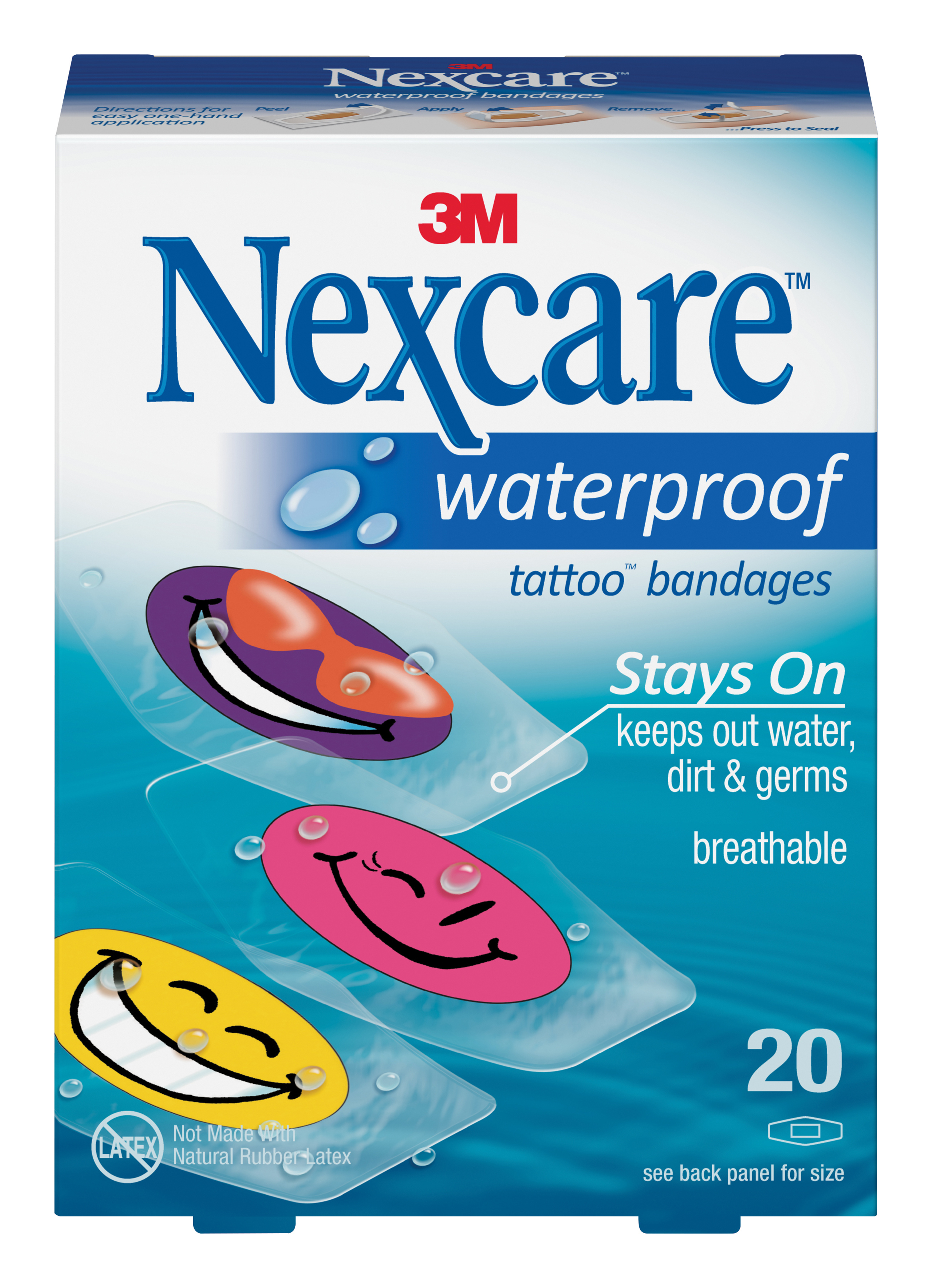 3M Plaster Nexcare Waterproof Tattoo Bandages 26 x 57mm image 0