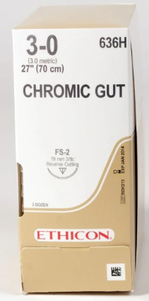 Ethicon Suture Chromic Gut 3/8 Circle RC 3/0 FS-2 19mm 70cm image 1
