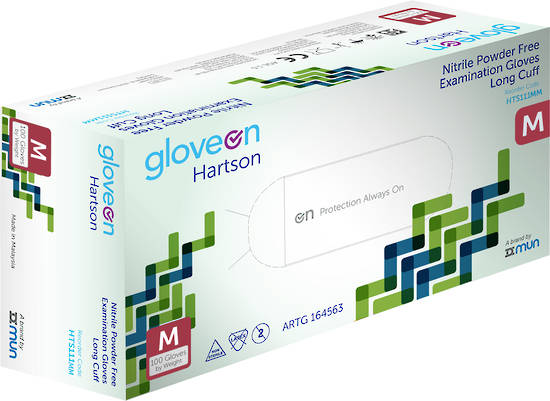 GloveOn Hartson Nitrile Exam Gloves Long Cuff Powder Free Box of 100 Medium image 1