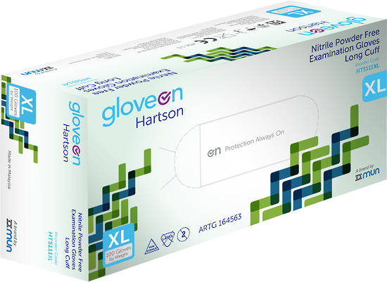 GloveOn Hartson Nitrile Exam Gloves Long Cuff Powder Free Box of 100 X-Large image 1