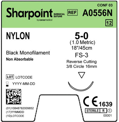 Sharpoint Plus Suture Nylon 3/8 Circle RC 5/0 16mm 45cm image 1