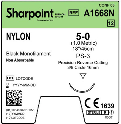 Sharpoint Plus Suture Nylon 3/8 Circle PRC 5/0 16mm 45cm image 1