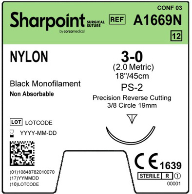 Sharpoint Plus Suture Nylon 3/8 Circle PRC 3/0 19mm 45cm image 1