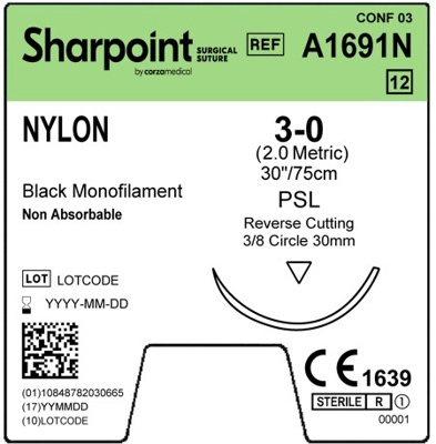 Sharpoint Plus Suture Nylon 3/8 Circle RC 3/0 30mm 75cm image 1