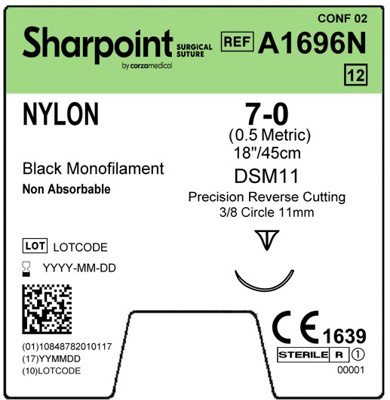 Sharpoint Plus Suture Nylon 3/8 Circle PRC 7/0 11mm 45cm image 1
