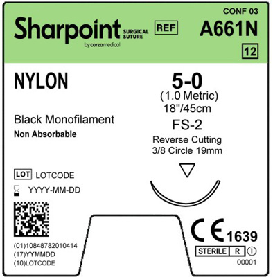 Sharpoint Plus Suture Nylon 3/8 Circle RC 5/0 19mm 45cm image 1