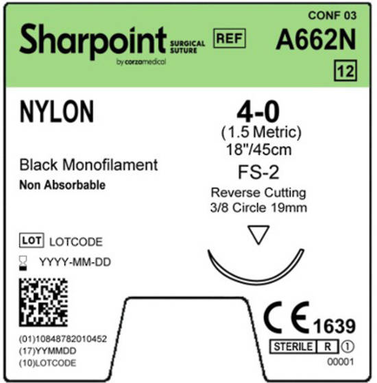 Sharpoint Plus Suture Nylon 3/8 Circle RC 4/0 19mm 45cm - Bx 12 image 1
