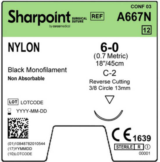 Sharpoint Plus Suture Nylon 3/8 Circle RC 6/0 13mm 45cm image 1