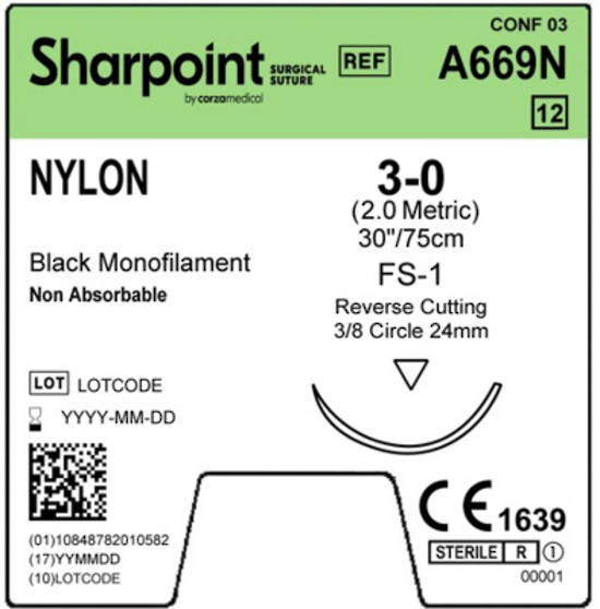 Sharpoint Plus Suture Nylon 3/8 Circle RC 3/0 24mm 75cm image 1