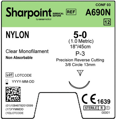 Sharpoint Plus Suture Nylon 3/8 Circle PRC 5/0 13mm 45cm Undyed image 1